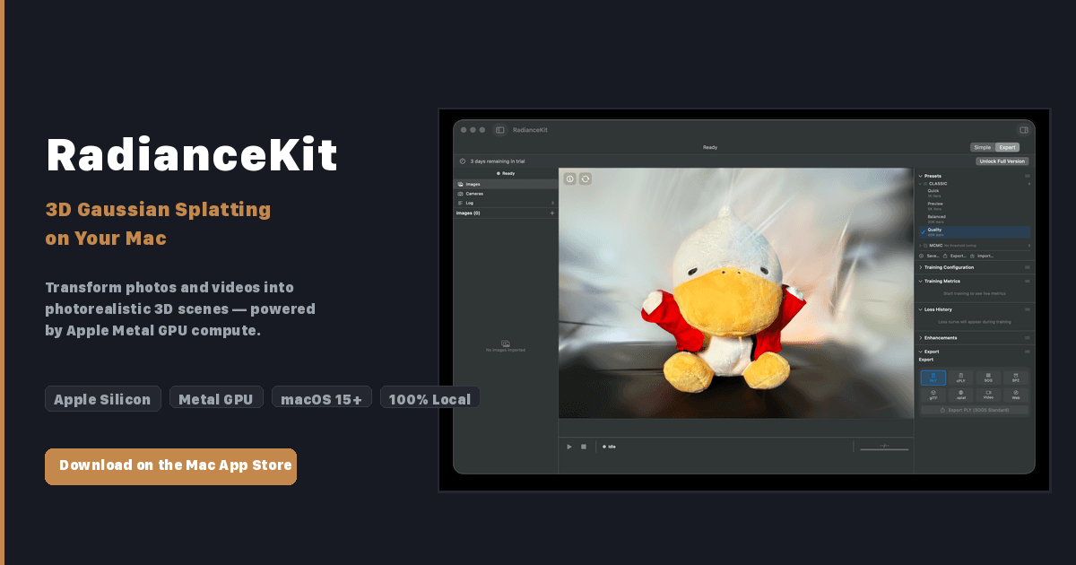 RadianceKit — 3D Gaussian Splatting App for Mac